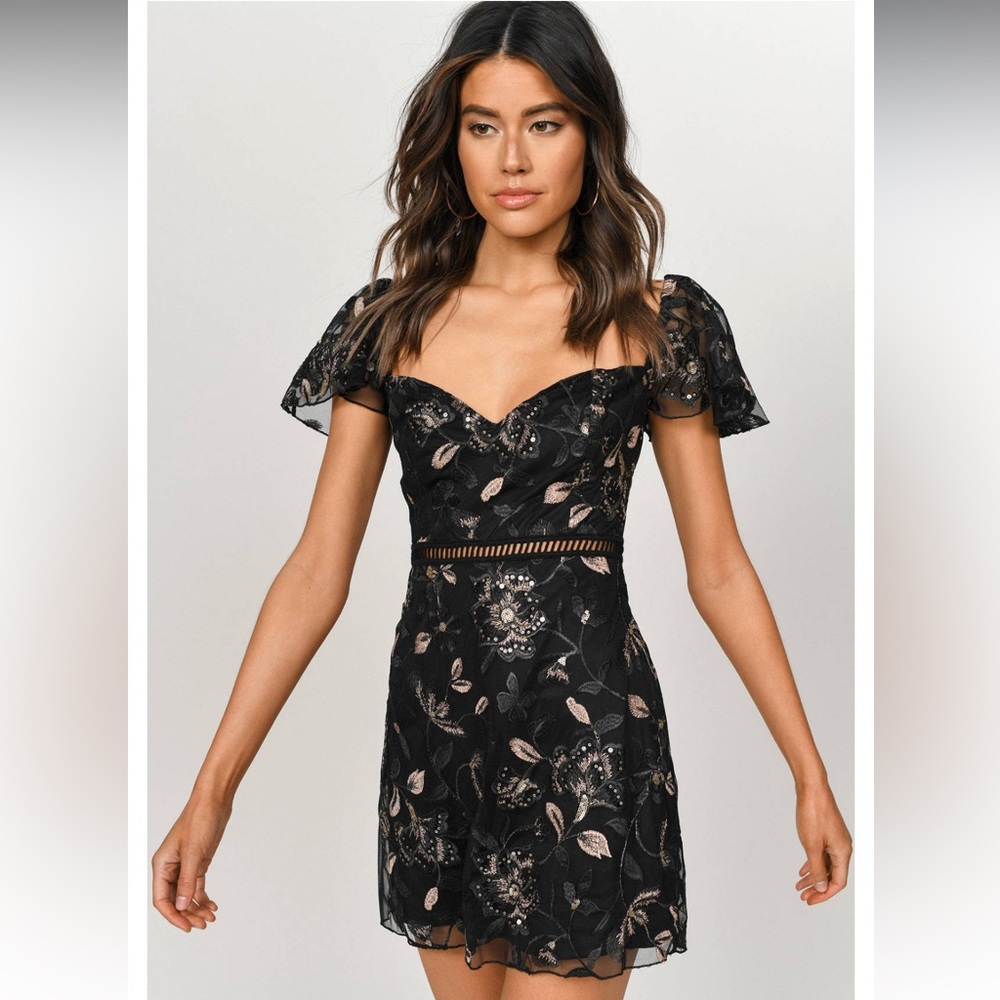 BLACK EMBROIDERED MINI DRESS